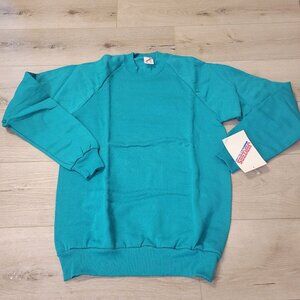 NOS Vtg Jerzees 90s Blank Blue Green Crewneck Sweatshirt Size M 38-40 USA Made